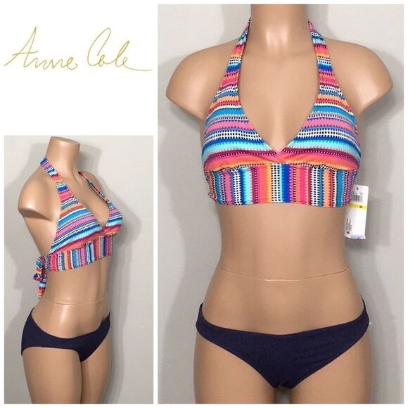 Anne Cole denim/multicolored stripe bikini set.NWT - Picture 1 of 10